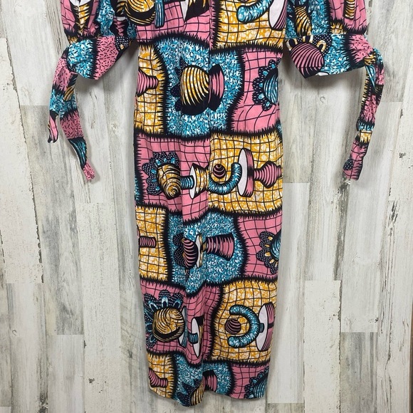 Handmade Midi Dress Wearable Art Puff Sleeve Abstract Colorful Estimated SizeM - Picture 15 of 15